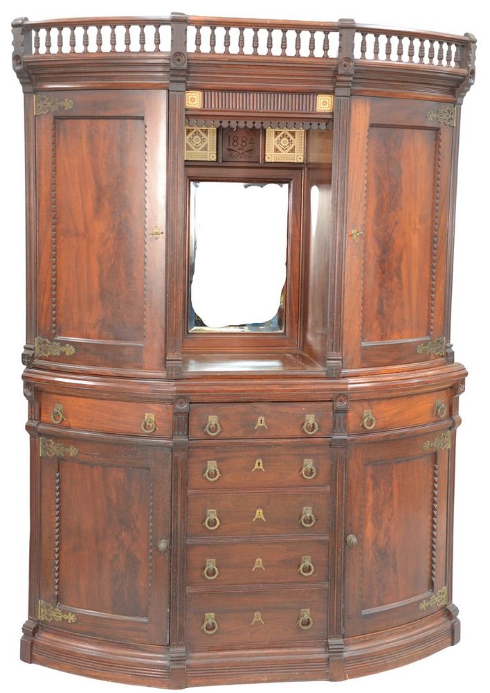 Appraisal: Victorian Walnut Corner Cupboard in two parts upper section having