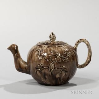 Appraisal: Staffordshire Brown Tortoiseshell-glazed Cream-colored Teapot and Cover England c asparagus