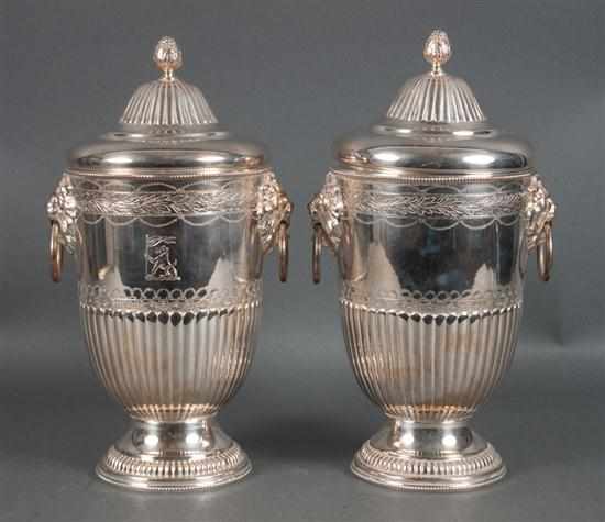 Appraisal: Pair of English neoclassical Sheffield silver-plated copper chestnut warmers possibly