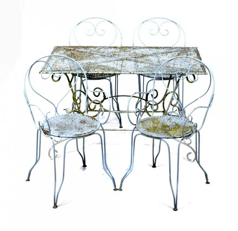 Appraisal: A FRENCH WROUGHT IRON GARDEN TABLE AND A SIMILAR SET