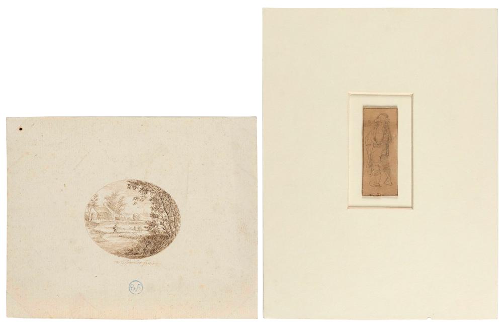 Appraisal: TWO DRAWINGSTWO DRAWINGS Figures in an inlet by Anton Overlaet