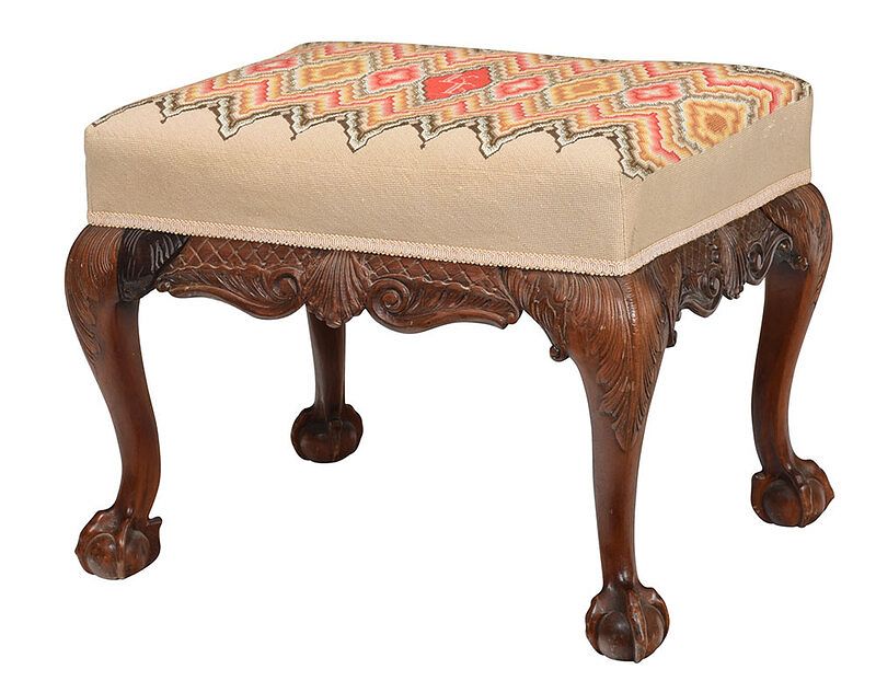 Appraisal: Chippendale Style Needlepoint Upholstered Footstool British late th century needlework