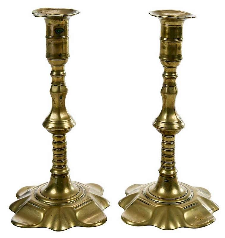 Appraisal: Pair Georgian Brass Petal Base Candlesticks British th century push-up