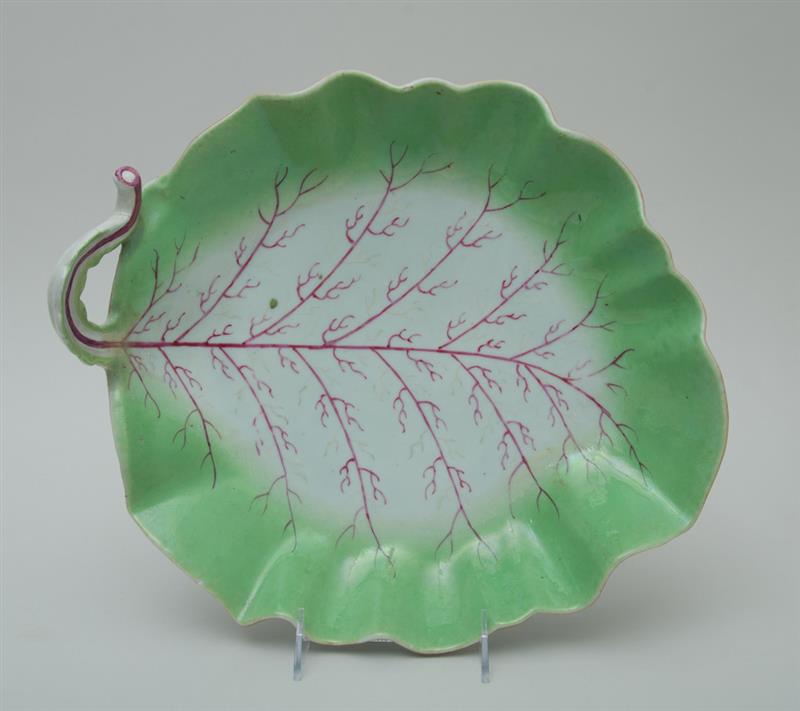 Appraisal: CHELSEA TYPE PORCELAIN LEAF-FORM BOWL Unmarked with puce-veined leaf surface