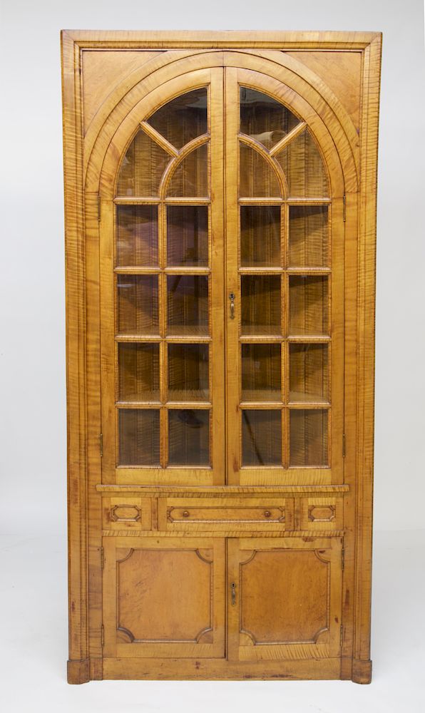 Appraisal: American Hand Crafted Tiger Maple Corner Cabinet Exclusive on Bidsquare