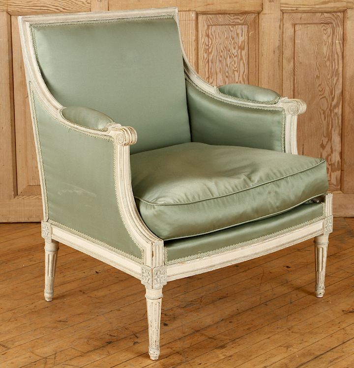 Appraisal: PAINTED LOUIS XVI STYLE BEGERE CHAIR C A painted Louis