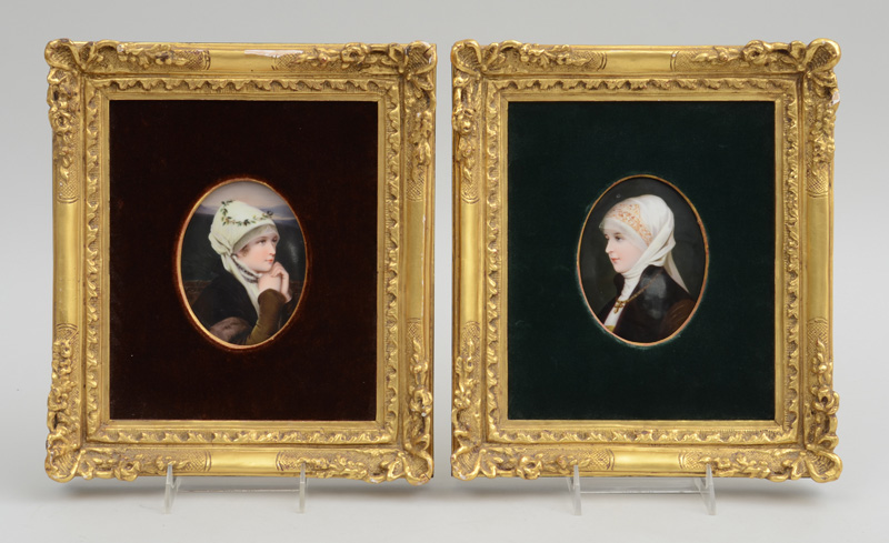 Appraisal: PAIR OF GERMAN PORCELAIN OVAL PORTRAIT PLAQUES AFTER A TH