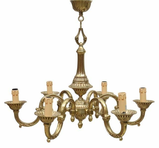 Appraisal: French gilt metal six-light chandelier th c fluted and beaded