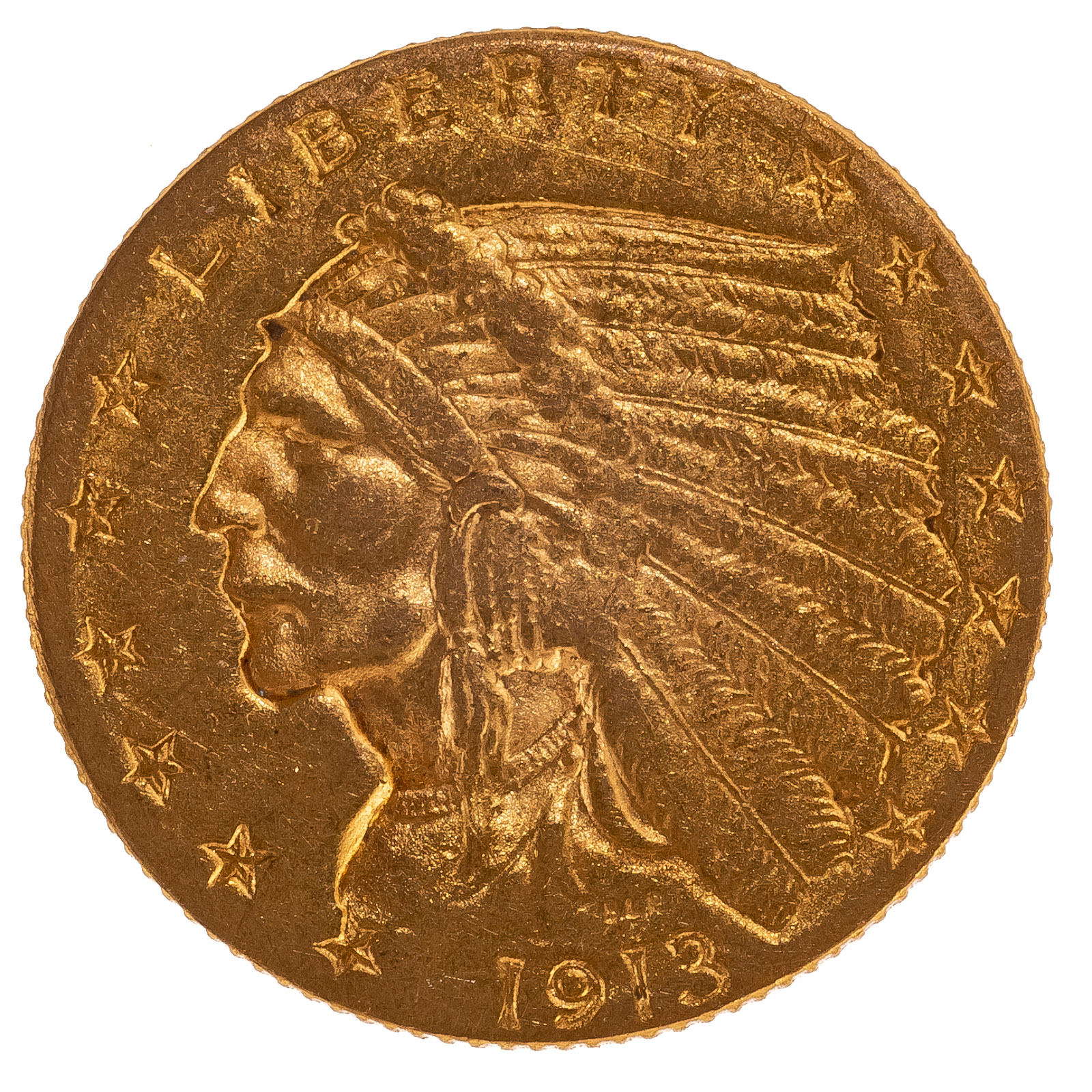 Appraisal: GOLD INDIAN QUARTER EAGLE VF Normal VF wear and several