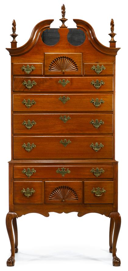 Appraisal: Chippendale walnut bonnet top high chestsalem ma circa