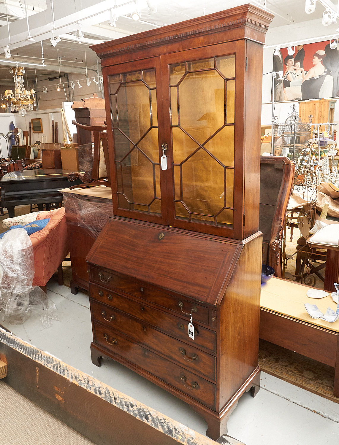 Appraisal: GEORGE III MAHOGANY SECRETARY BOOKCASE th c the upper case