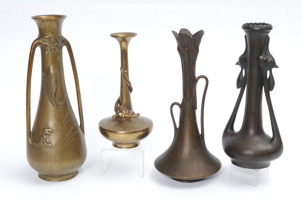 Appraisal: JAPANESE BRONZE BRASS VASES An assembled collection of vases to