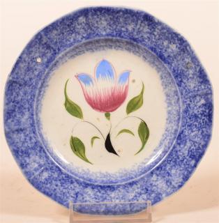 Appraisal: Blue Spatter Ironstone China Tulip Cup Plate Blue Spatter Ironstone