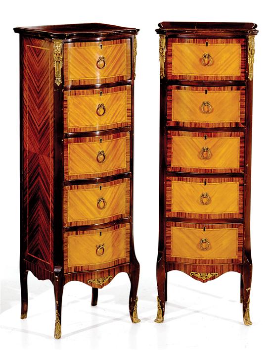 Appraisal: Pair Louis XV style kingwood and satinwood lingerie chests serpentine