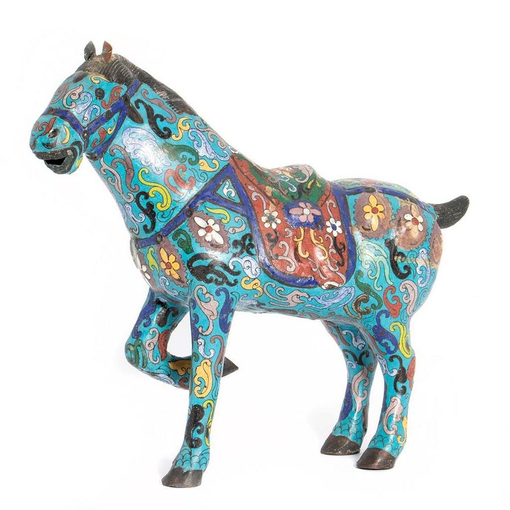 Appraisal: Chinese Enamel Decorated Figure of a Horse Over with floral