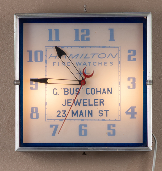 Appraisal: Vintage back lit tin Advertising Clock marked HAMILTON FINE WATCHES