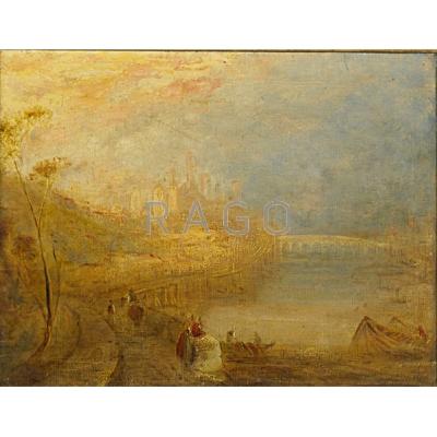 Appraisal: AFTER J W TURNER Oil on linen atmospheric river scene