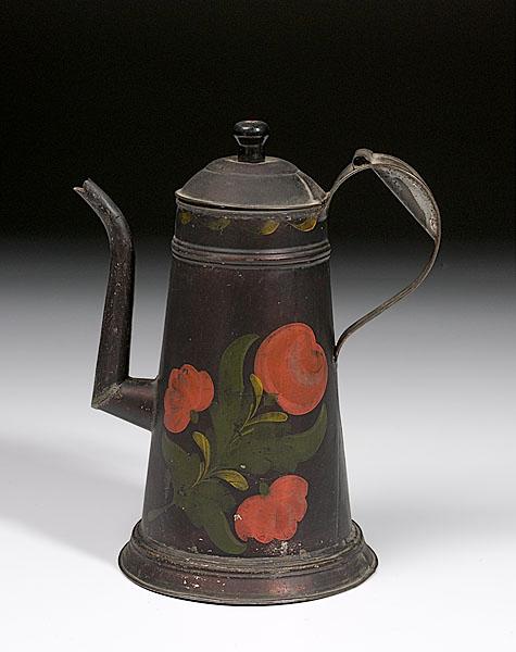 Appraisal: TH-CENTURY TOLE LIGHTHOUSE-FORM COFFEE POT likely Pennsylvania ca having japanned