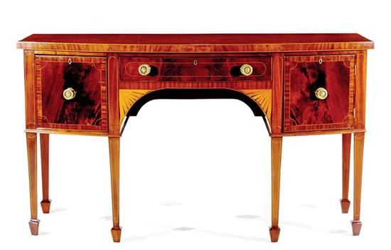 Appraisal: George III style inlaid mahogany bowfront sideboard circa D-shaped top