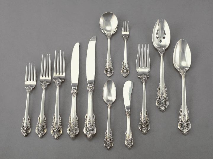 Appraisal: Seventy-Five-Piece Wallace Sterling Silver Grande Baroque Partial Flatware Service for