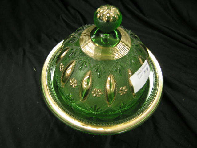 Appraisal: Northwood Victorian Emerald Art Glass Butterdish Posies Pods pattern