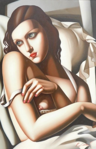 Appraisal: After Tumarn de Lempicka Female nude in bedroom ink offset