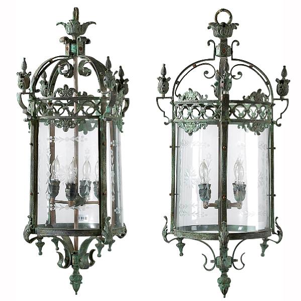 Appraisal: A pair of Baroque style verdigris patinated and etched glass