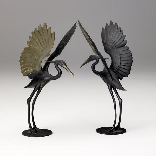 Appraisal: RENA ROSENTHAL Pair of bronze cranes with extended wings each