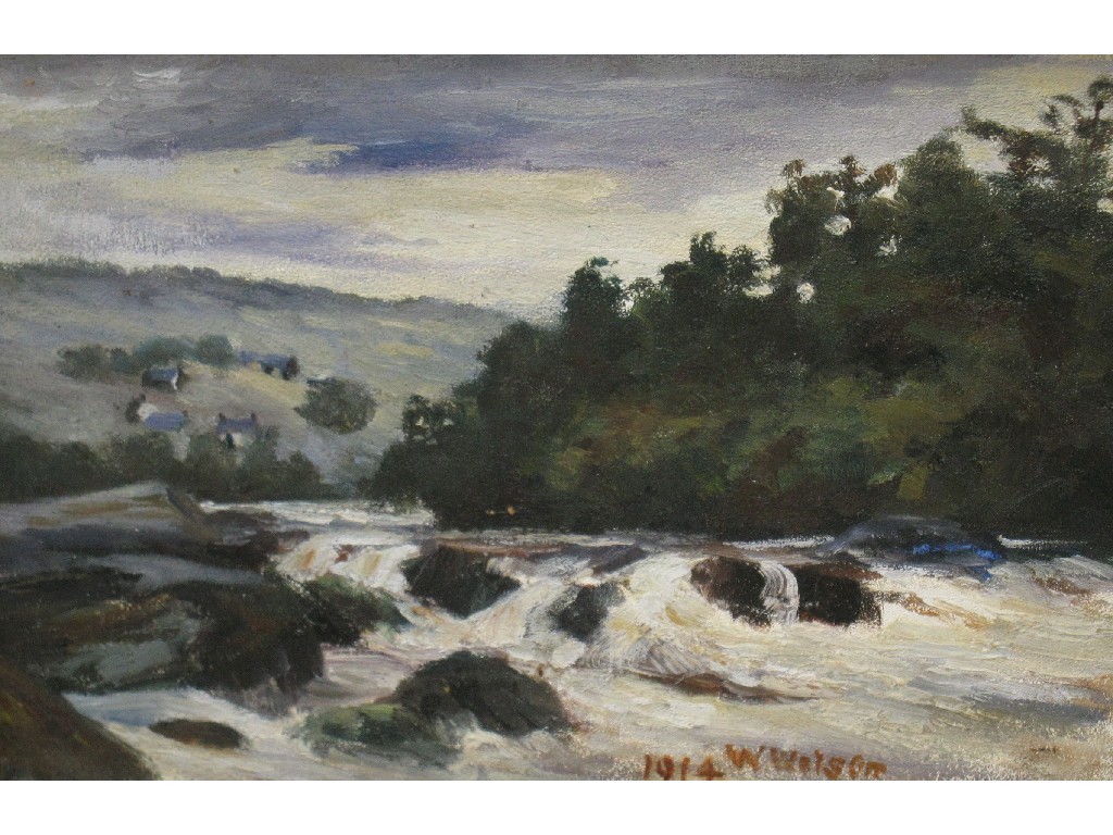 Appraisal: Oil on board river scene signed W Wilson