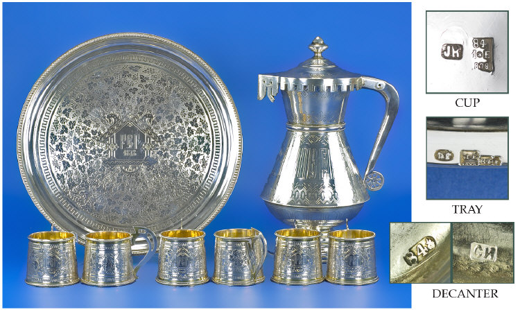 Appraisal: Russian Silver Wine Decanter Tray And Six Matching Cups The