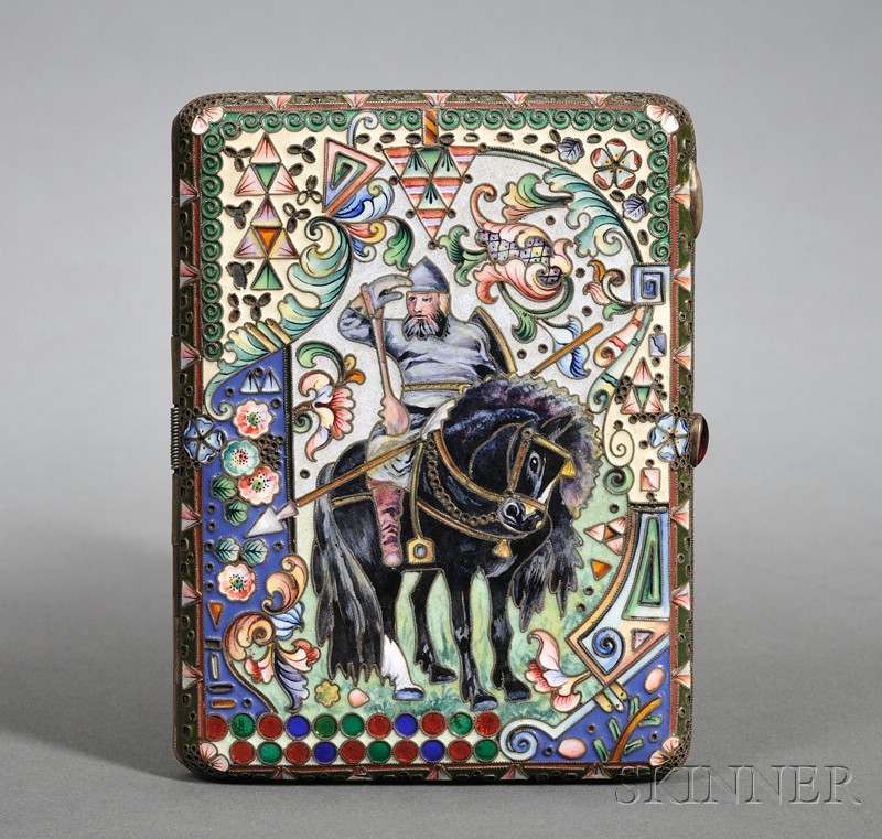 Appraisal: Russian Silver and Enamel Cigarette Case Moscow - maker's mark