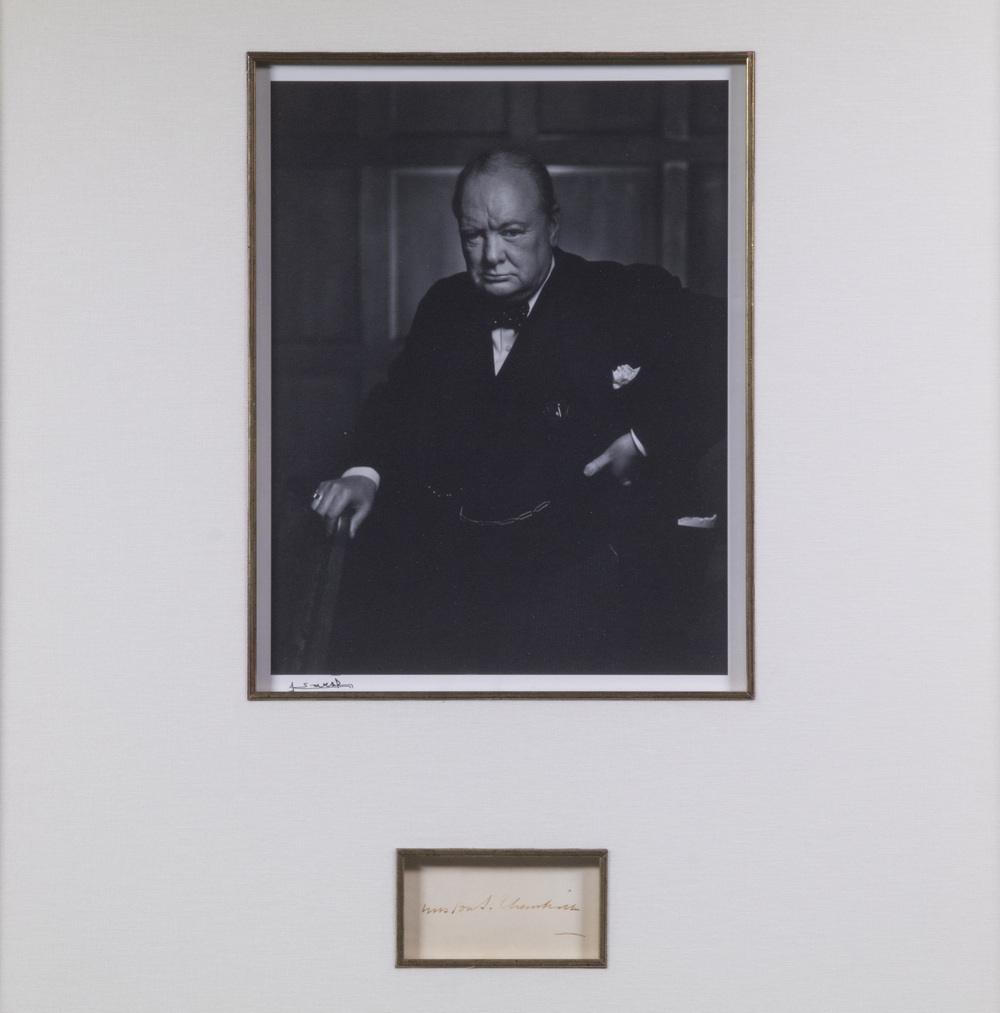 Appraisal: SIGNED KARSCH PORTRAIT OF WINSTON CHURCHILL WITH AUTOGRAPHED CARD FROM