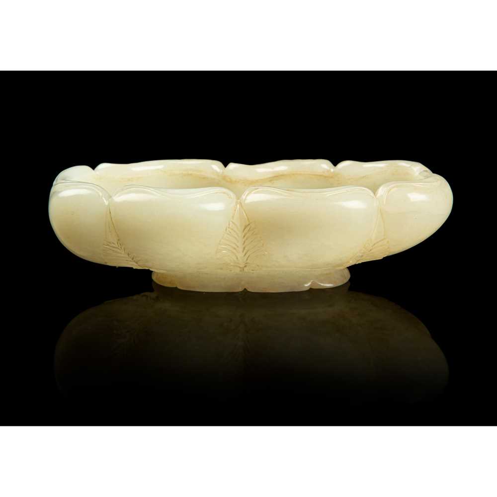 Appraisal: WHITE JADE FOLIATED BRUSH WASHER QING DYNASTY TH- TH CENTURY