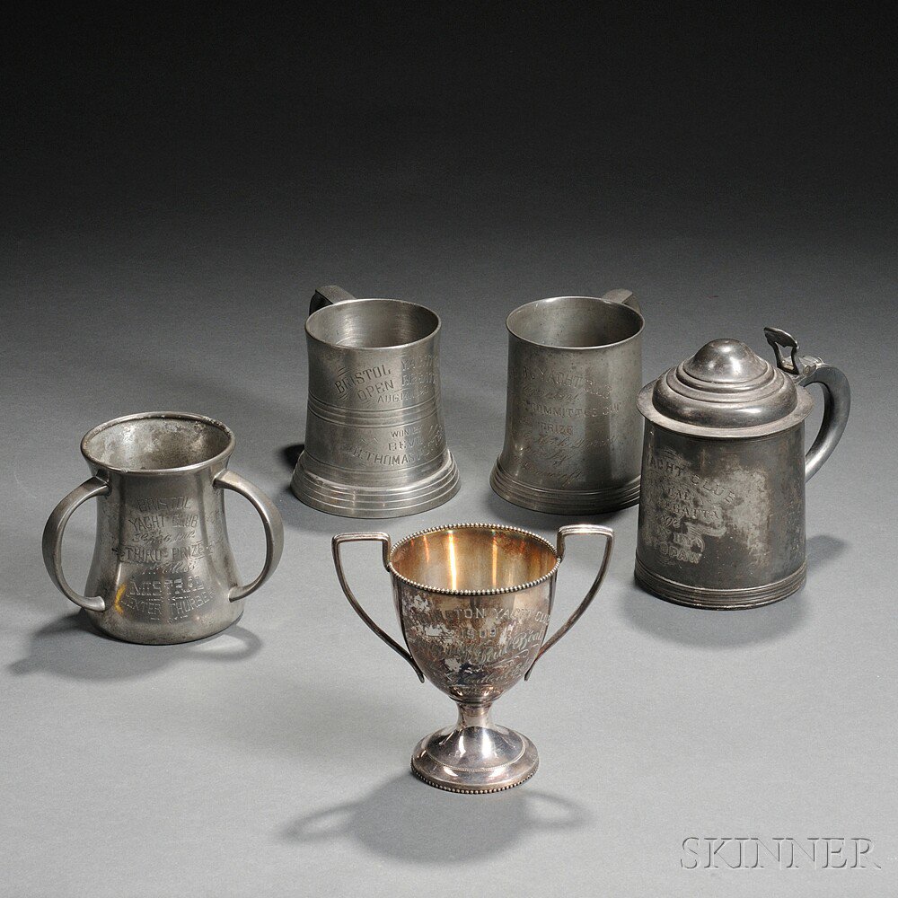 Appraisal: Five Trophies from Rhode Island Yacht Clubs three pewter from