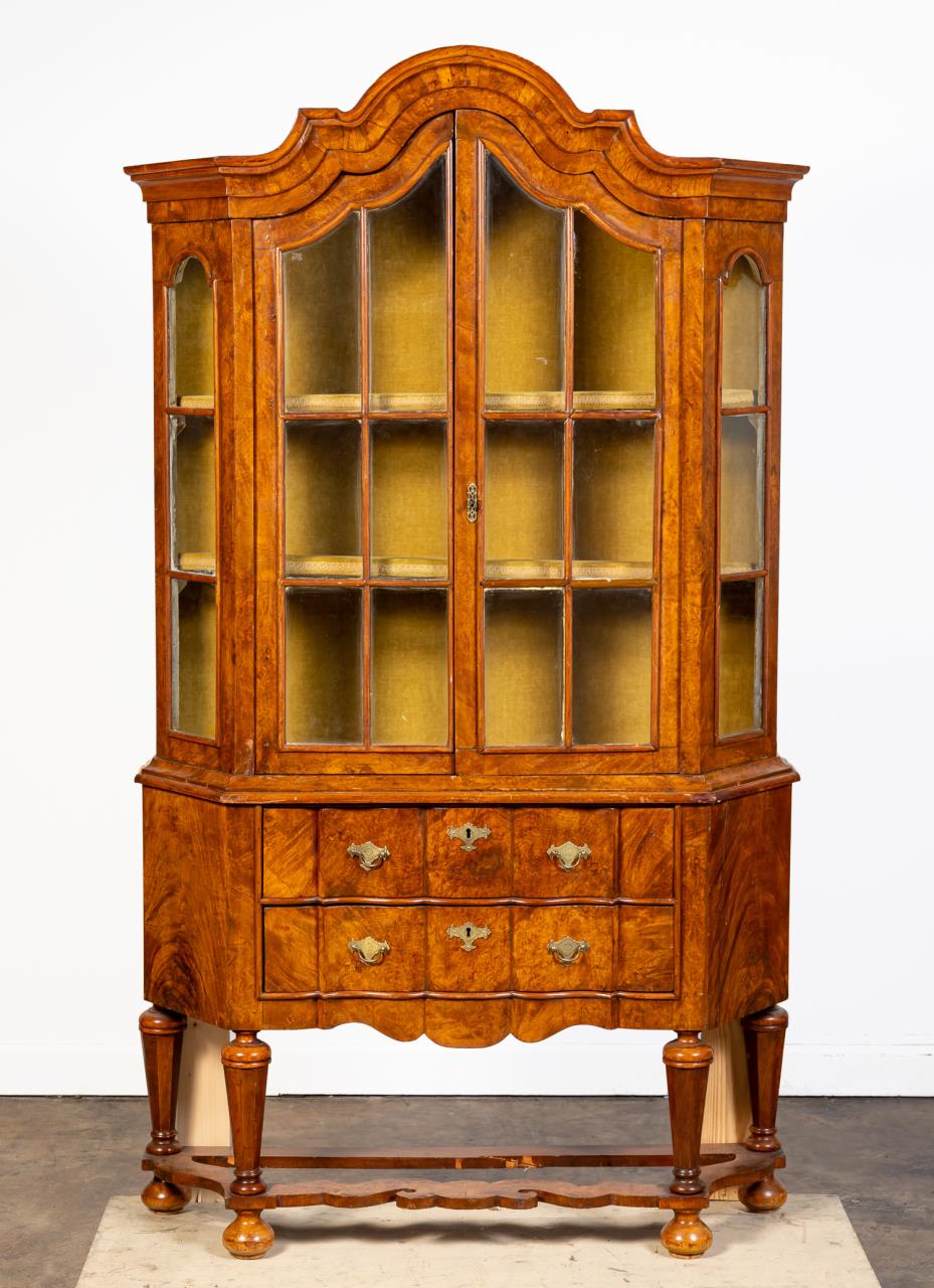 Appraisal: TH C BAROQUE STYLE BURL WALNUT CABINET ON STAND European