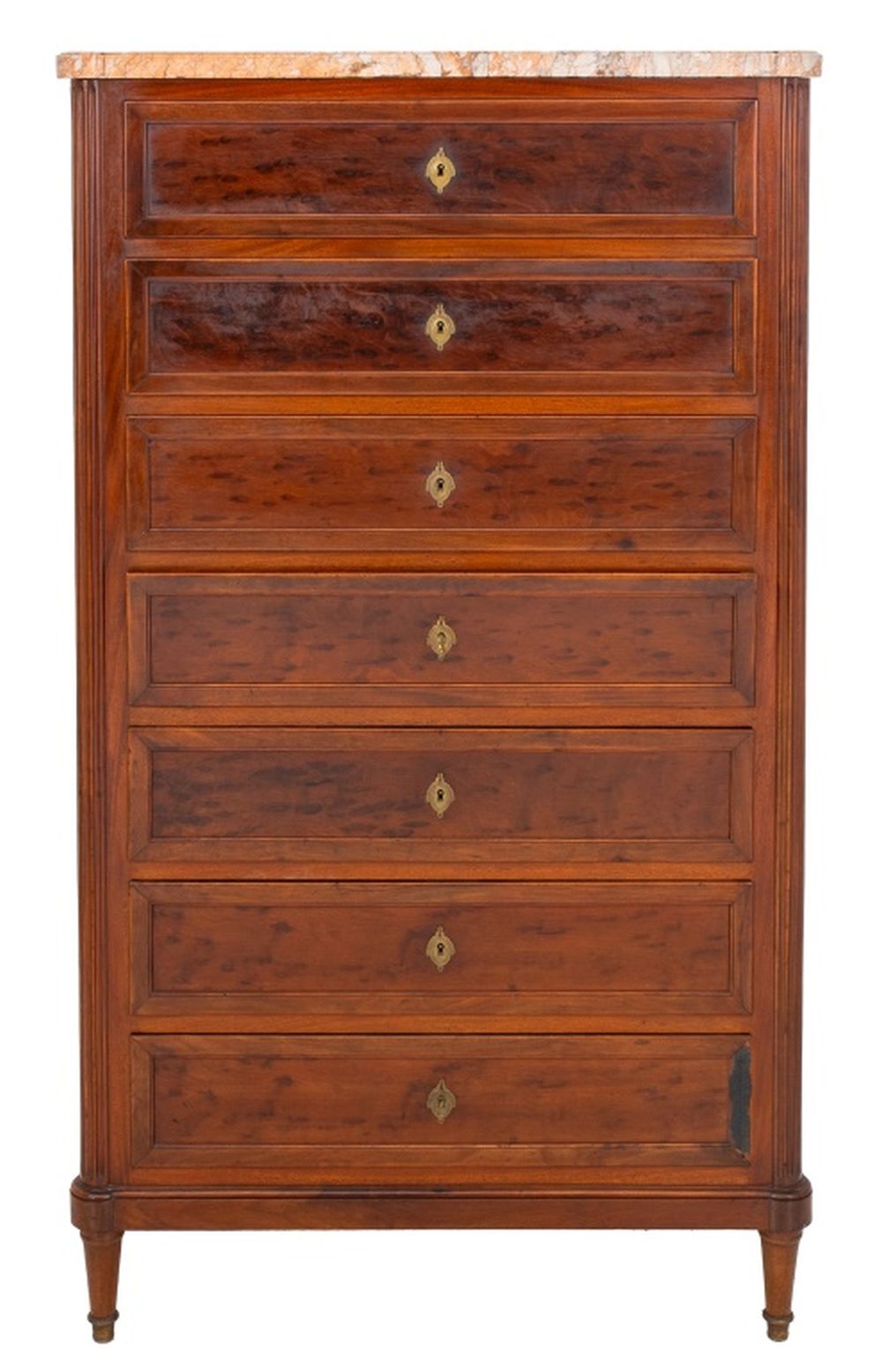 Appraisal: DIRECTOIRE STYLE MARBLE-TOPPED MAHOGANY SEMAINIER Directoire style marble-topped mahogany and