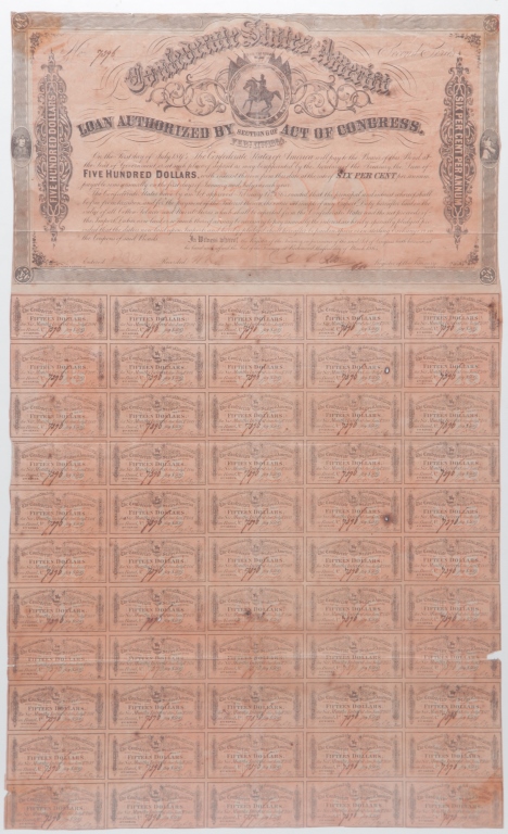 Appraisal: SHEET OF CONFEDERATE FIFTEEN DOLLAR NOTES Uncut sheet of fifty-five