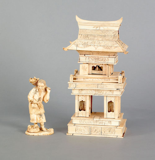 Appraisal: Chinese carved ivory shrine th c h together with a