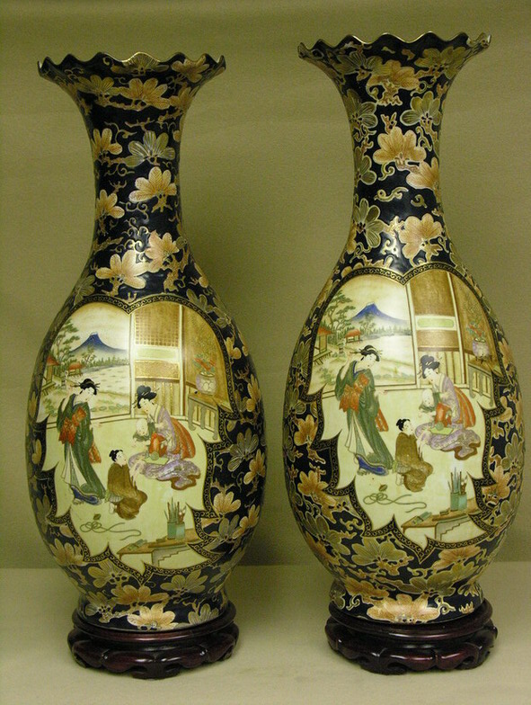 Appraisal: LARGE PAIR SIGNED JAPANESE PORCELAIN VASES Size with diameter