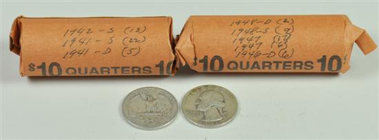 Appraisal: Two Rolls of Washington Quarters Silver Dates range - Various