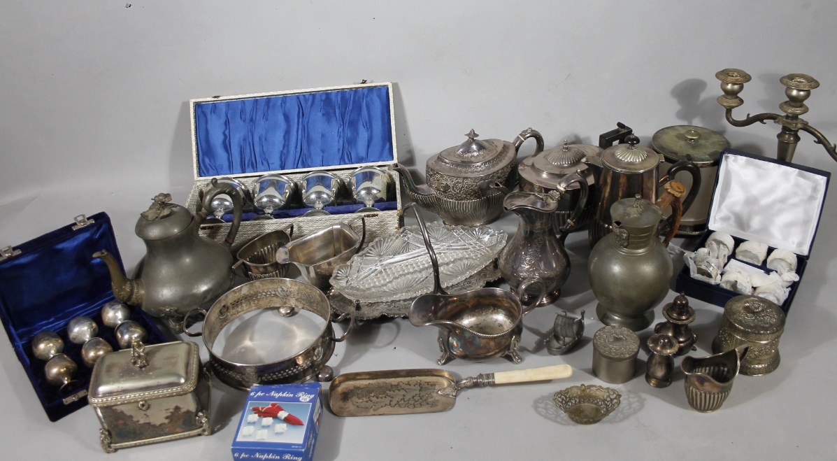 Appraisal: Various silver plate part tea service tea caddy with oriental