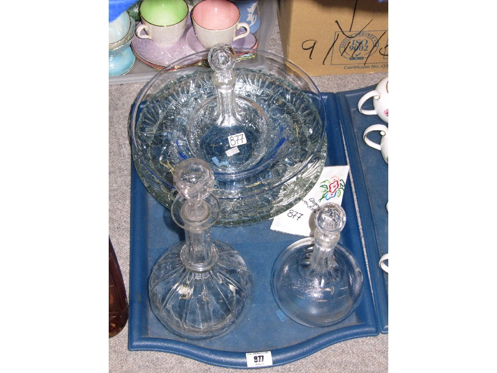 Appraisal: Tray lot of glass decanters bowls etc