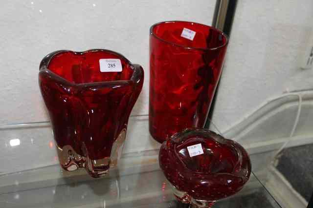 Appraisal: A WHITEFRIARS RUBY LOBED CASED GLASS VASE circa designed by