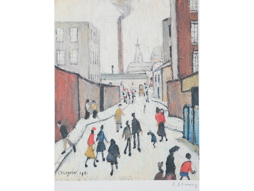 Appraisal: L S LOWRY ARTIST SIGNED COLOURED PRINT Street scene x