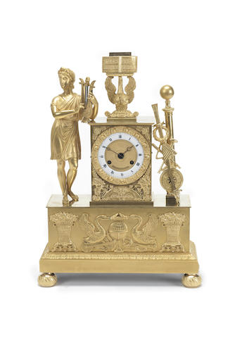 Appraisal: A Restauration gilt bronze figural clock the rectangular case with