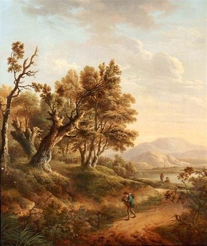 Appraisal: CHARLES TOWNE - - A mountainous lake land landscape with