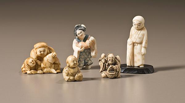 Appraisal: CARVED IVORY NETSUKES early th century a group of five