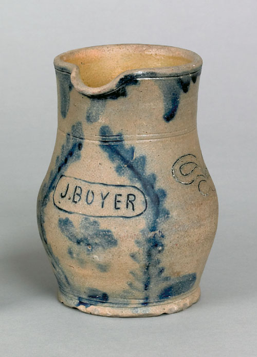 Appraisal: Stoneware presentation pitcher th c impressed J Boyer with incised