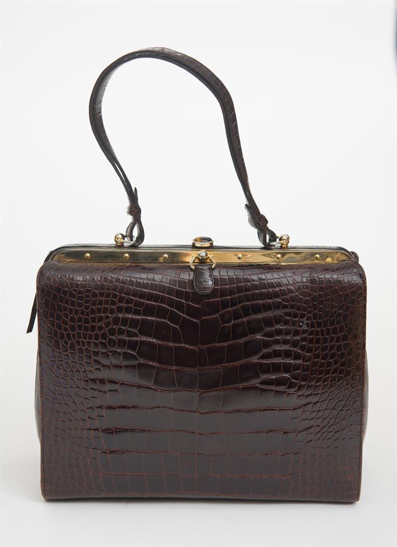 Appraisal: JUDITH LEIBER BROWN FAUX CROCODILE LEATHER BAG x in Property