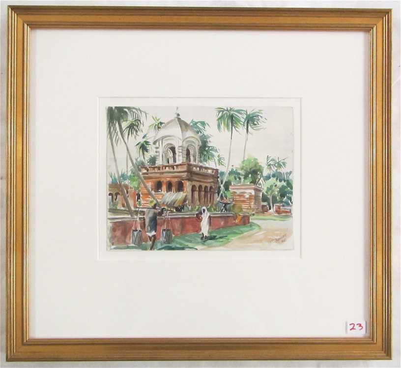 Appraisal: PAUL KELLER WATERCOLOR ON PAPER Oregon - City square with